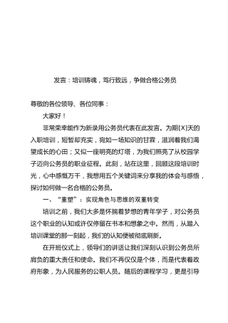 发言：培训铸魂，笃行致远，争做合格公务员