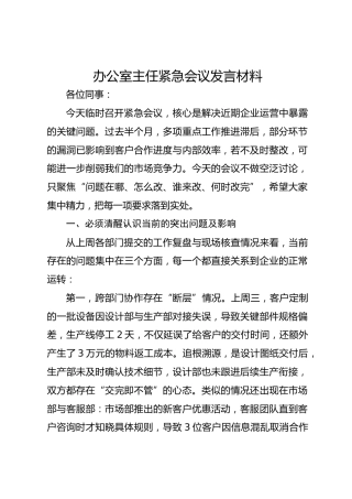 办公室主任紧急会议发言材料