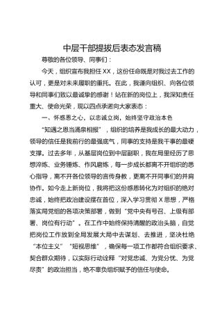 中层干部提拔后表态发言稿