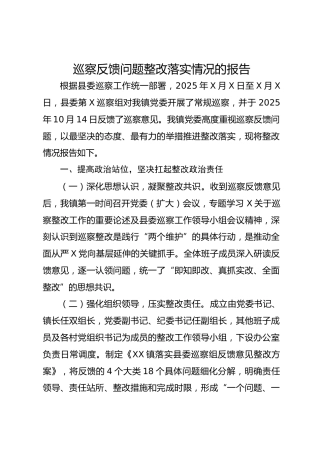 巡察反馈问题整改落实情况的报告