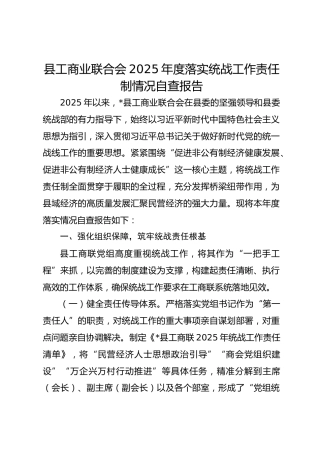 工商业联合会2025年度落实统战工作责任制情况自查报告