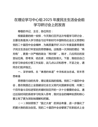 在理论学习中心组2025年度民主生活会会前学习研讨会上的发言
