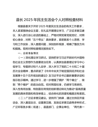 县长2025年民主生活会个人对照检查材料（会前准备情况+五个带头）
