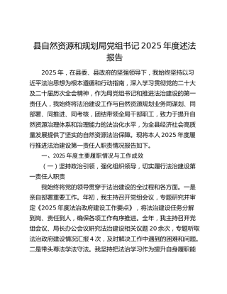 县自然资源和规划局党组书记2025年度述法报告