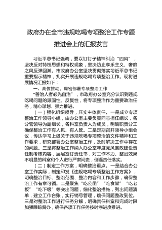 政府办在全市违规吃喝专项整治工作专题推进会上的汇报发言