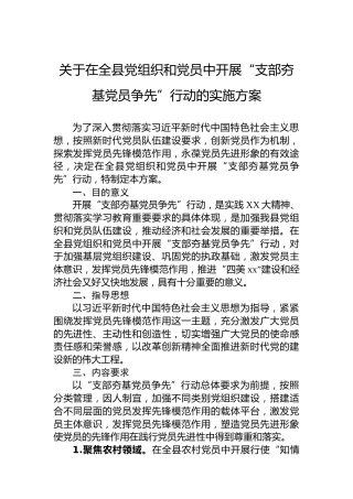 关于在全县党组织和党员中开展“支部夯基党员争先”行动的实施方案
