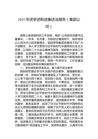 2025年述学述职述廉述法报告（集团公司）