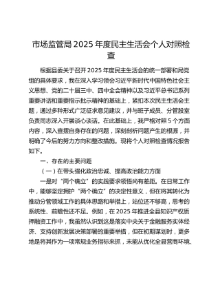 市场监管局2025年度民主生活会个人对照检查