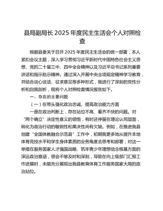 教体系统2025年度民主生活会个人对照检查