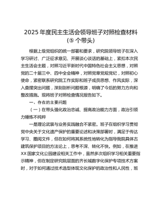2025年度民主生活会领导班子对照检查材料(研究院)