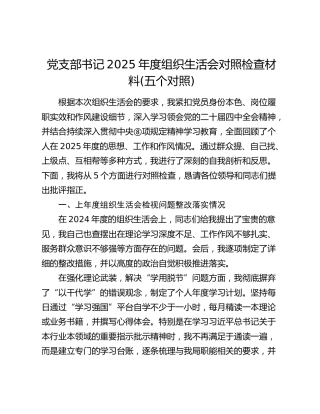 党支部书记2025年度组织生活会对照检查5800字