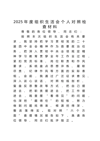 2025年度组织生活会个人对照检查6400字（含民族共同体意识，含上年度整改情况）