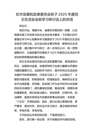 在市发改委2025年度民主生活会会前学习研讨会上的讲话