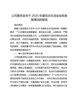 2025年度民主生活会会前准备情况报告
