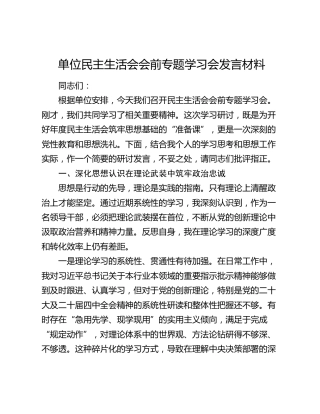 民主生活会会前专题学习会发言材料