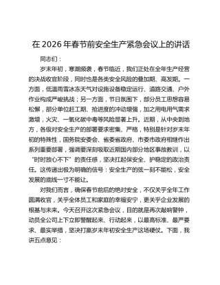 在公司2026年春节前安全生产紧急会议上的讲话