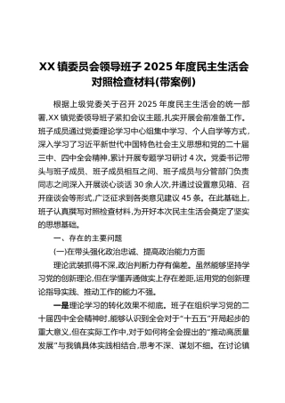 XX镇委员会领导班子2025年度民主生活会对照检查材料1（带案例）