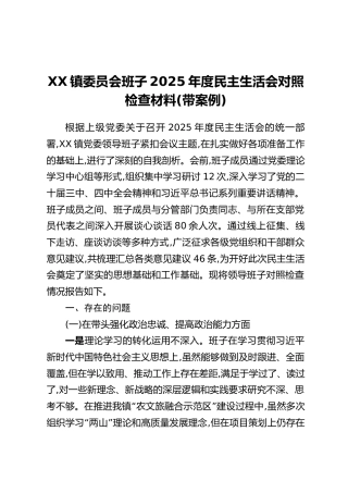 XX镇委员会班子2025年度民主生活会对照检查材料(带案例)