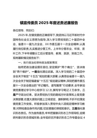镇宣传委员2025年度述责述廉报告