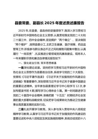 县委常委、副县长2025年度述责述廉报告