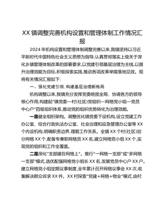 XX镇调整完善机构设置和管理体制工作情况汇报