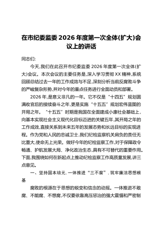 在市纪委监委2026年度第一次全体(扩大)会议上的讲话