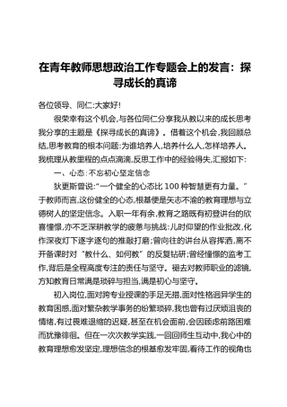 在青年教师思想政治工作专题会上的发言：探寻成长的真谛
