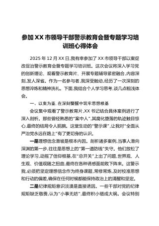 参加XX市领导干部警示教育会暨专题学习培训班心得体会