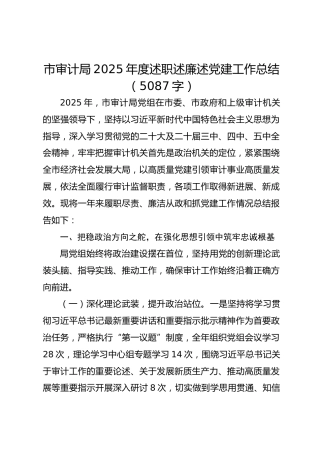 市审计局2025年度述职述廉述党建工作总结（5087字）