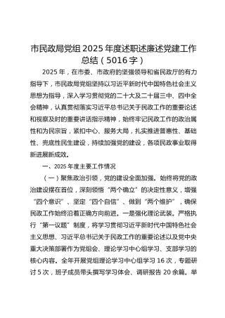 市民政局党组2025年度述职述廉述党建工作总结（5016字）
