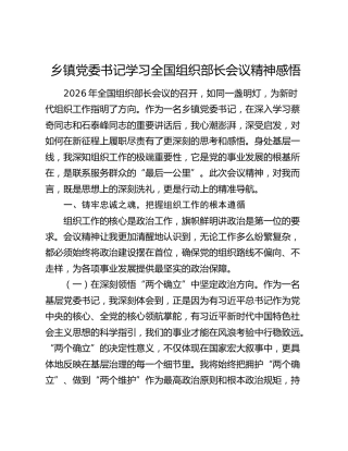乡镇党委书记学习全国组织部长会议精神感悟
