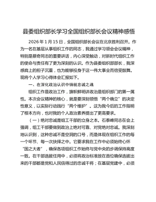 县委组织部长学习全国组织部长会议精神感悟