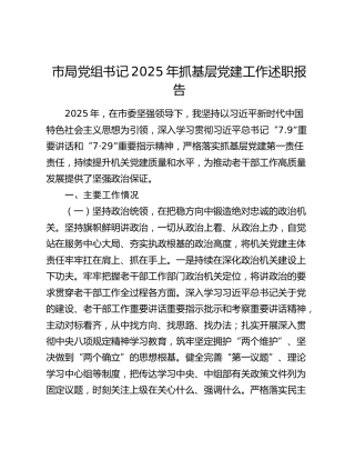市局党组书记2025年抓基层党建工作述职报告