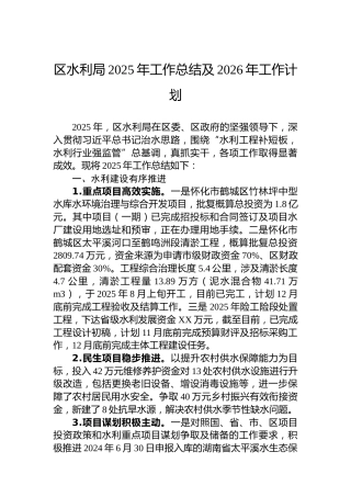 区水利局2025年工作总结及2026年工作计划
