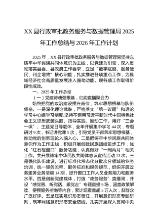 XX县行政审批政务服务与数据管理局2025年工作总结与2026年工作计划