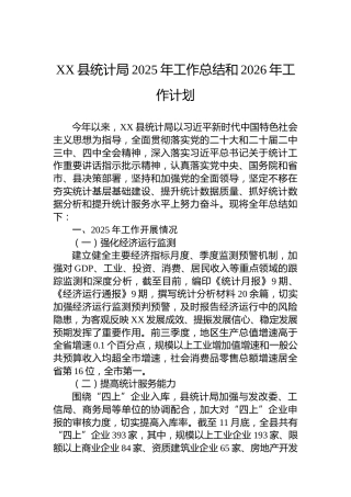 XX县统计局2025年工作总结和2026年工作计划
