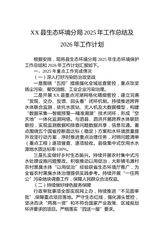 XX县生态环境分局2025年工作总结及2026年工作计划