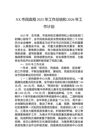 XX市民政局2025年工作总结和2026年工作计划