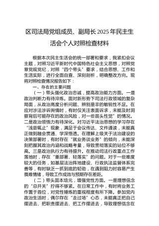 区司法局党组成员、副局长2025年民主生活会个人对照检查材料