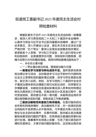 街道党工委副书记2025年度民主生活会对照检查材料