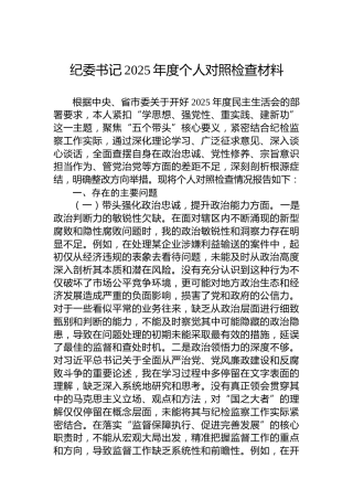 纪委书记2025年度个人对照检查材料