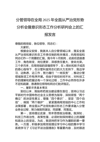 分管领导在全局2025年全面从严治党形势分析会暨意识形态工作分析研判会上的汇报发言