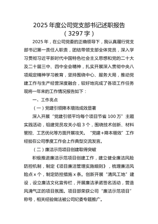 2025年度国企党支部书记述职报告