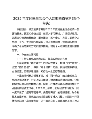 2025年度民主生活会个人对照检查材料(五个带头)（2）