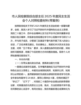 市人民检察院综合部主任2025年度民主生活会个人对照检查材料(带案例)
