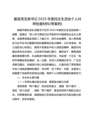 基层党支部书记2025年度民主生活会个人对照检查材料(带案例)