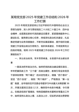 某局党支部2025年党建工作总结和2026年打算