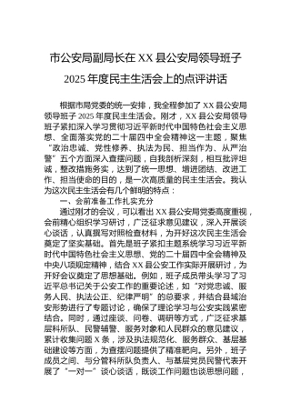 市公安局副局长在XX县公安局领导班子2025年度民主生活会上的点评讲话