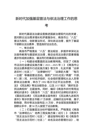 新时代加强基层普法与依法治理工作的思考