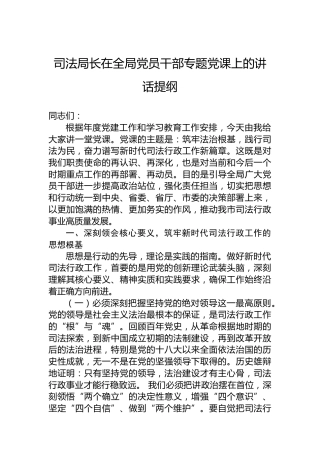 司法局长在全局党员干部专题党课上的讲话提纲